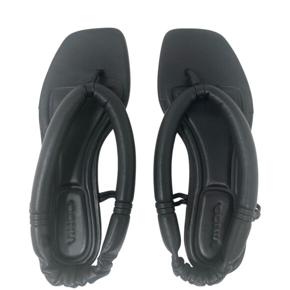 Vince Shoes - Vince Denton Black Leather Bubble Thong Flat Square Toe Sandal Size 6 Minimalist